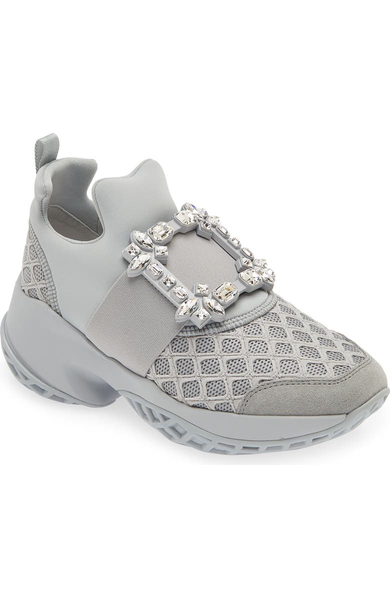 Roger Vivier Viv Run Strass Sneaker, Main, color, Cemento M/ Platino/ Grigio