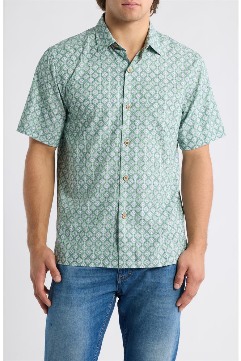 Coastal Ease Oak Park Geo Short Sleeve Shirt, Main, color, GRANITE GREEN