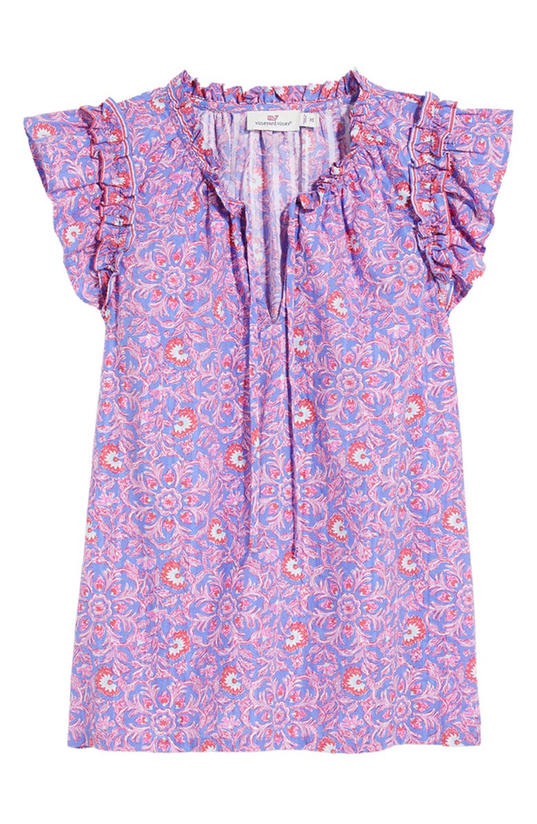 vineyard vines Katama Tile Print Ruffle Popover Blouse, Alternate, color, 