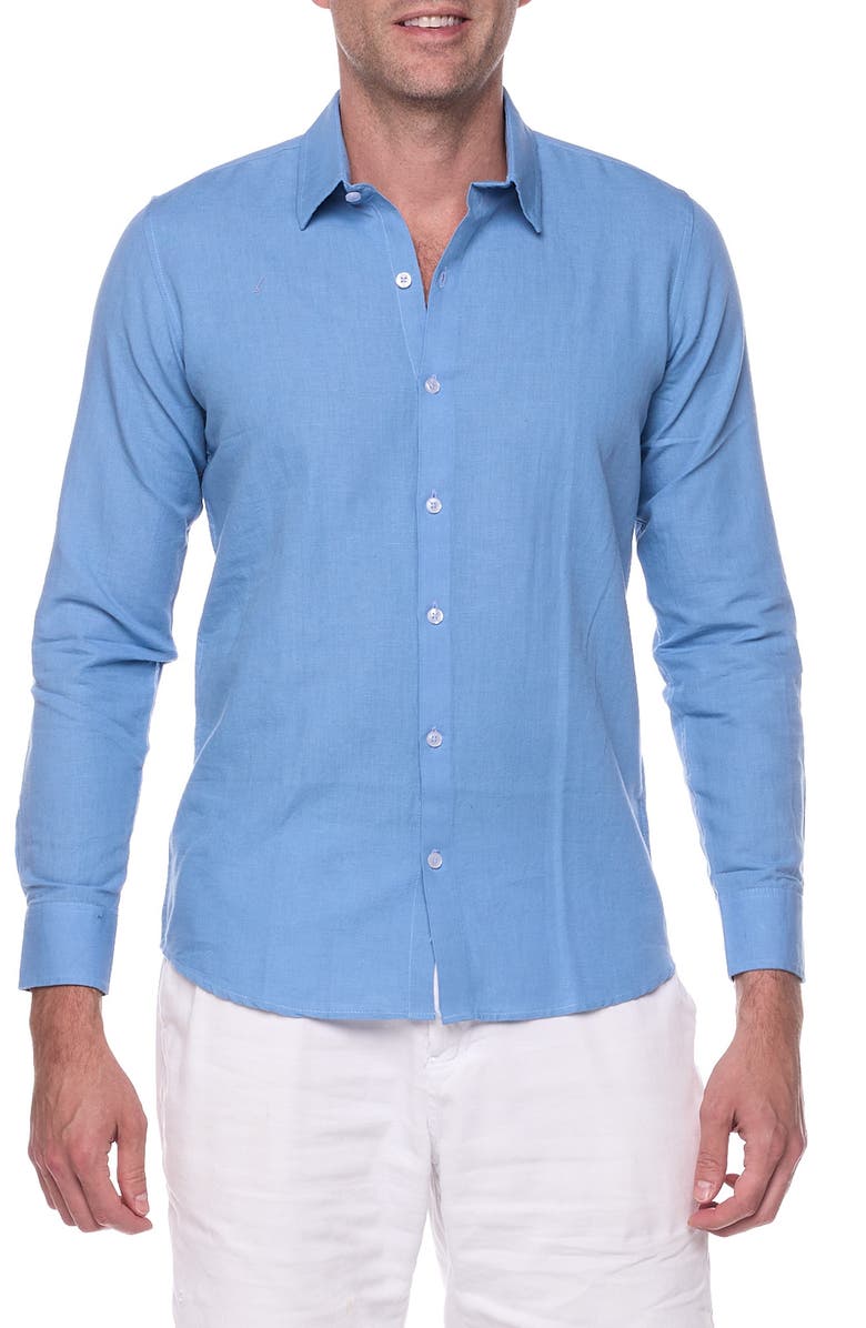 RANEES Linen Sport Shirt, Main, color, Oxford Blue
