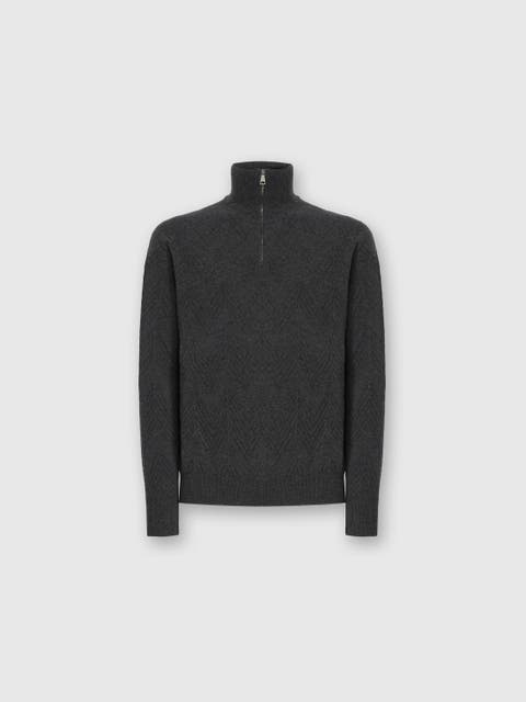 Half-zip Sweater With Tone-on-tone Zigzag Pattern