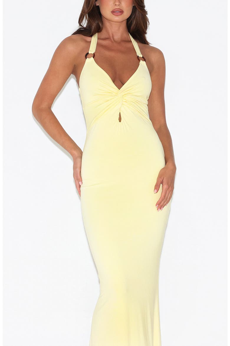 Zeneva Twist Front Evening Dress, Alternate, color, LEMON