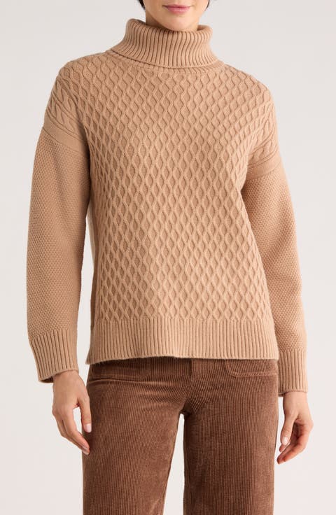 Mixed Cable Knit Turtleneck Sweater