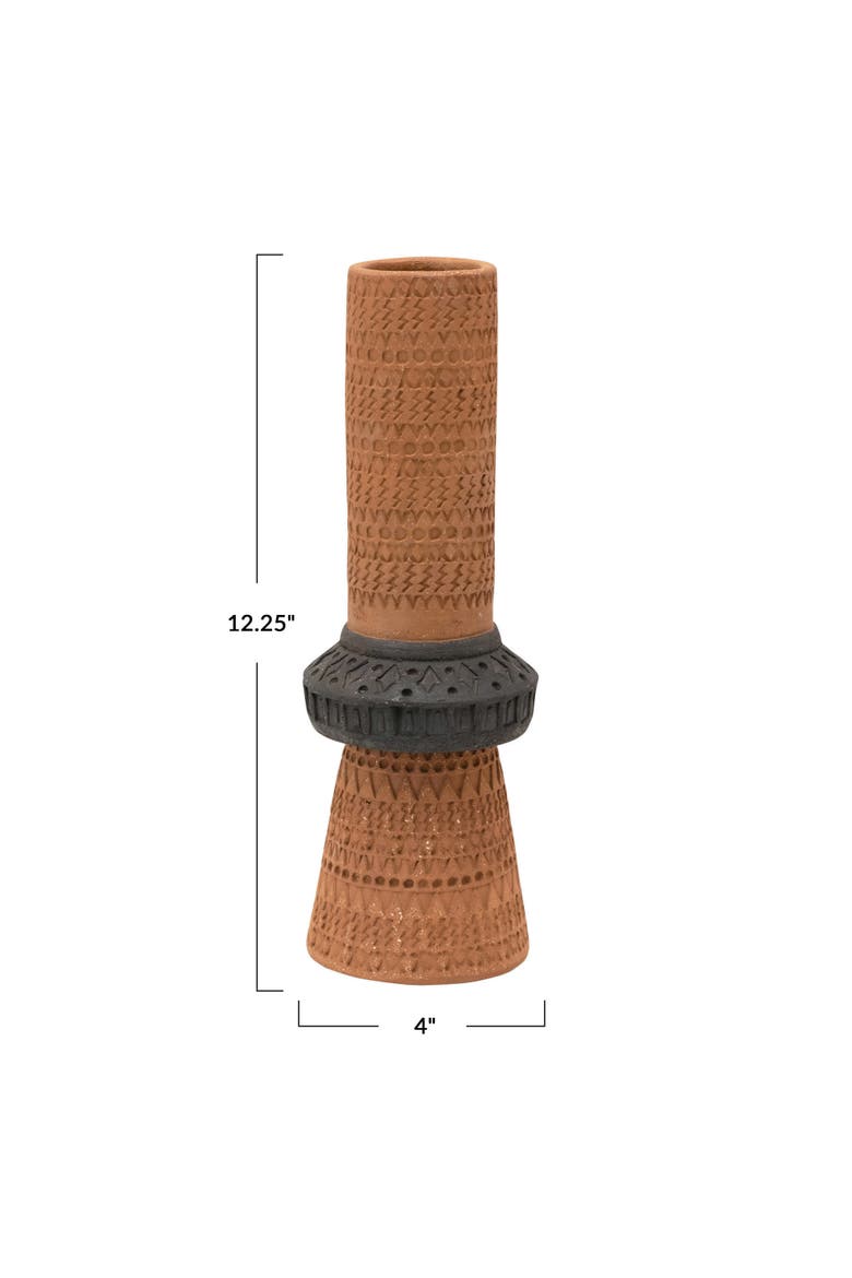Handmade Debossed Terra-cotta Vase, Terracotta & Black, Alternate, color, Terracotta