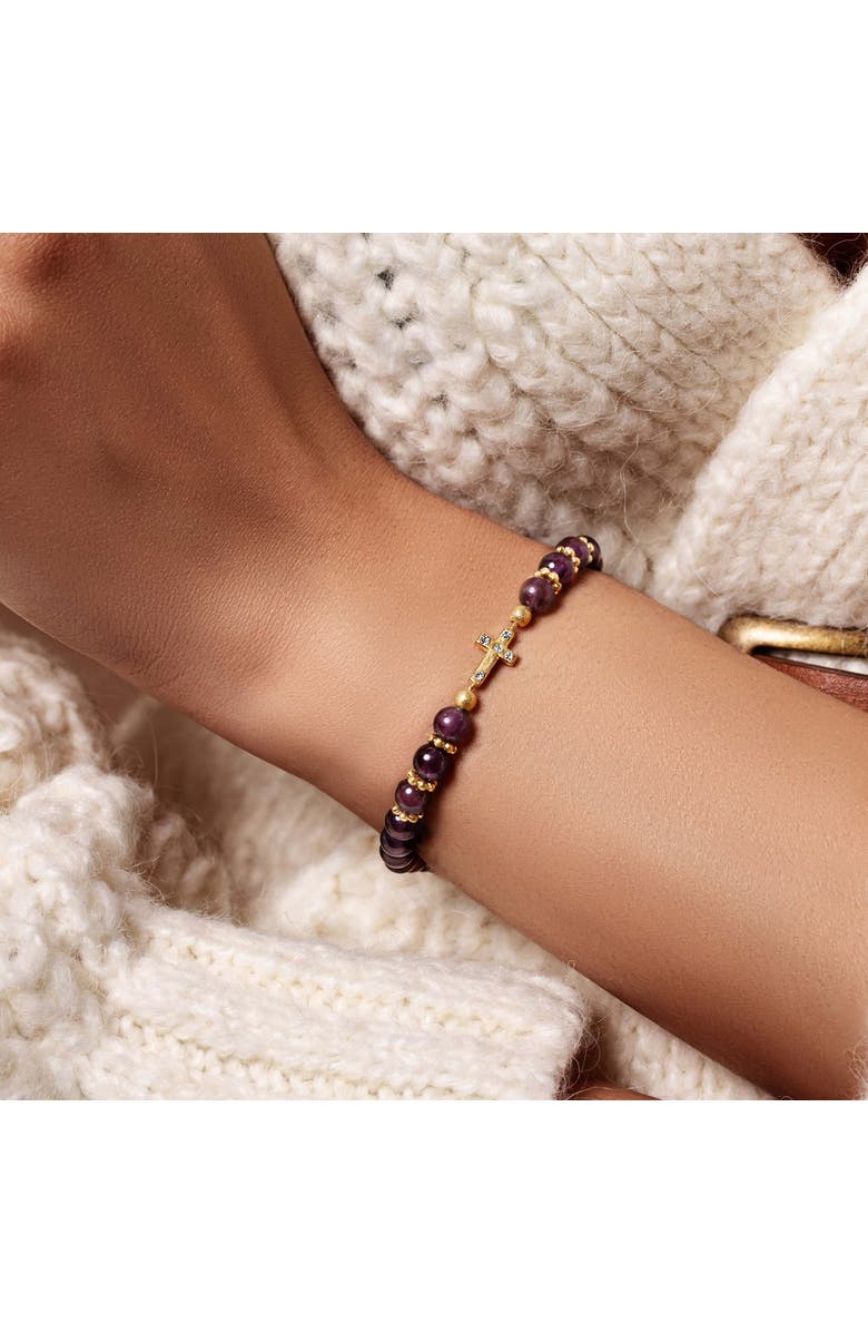 Karma and Luck Leap of Intuition - Amethyst Cross Charm Bracelet, Alternate, color, Purple/Gold