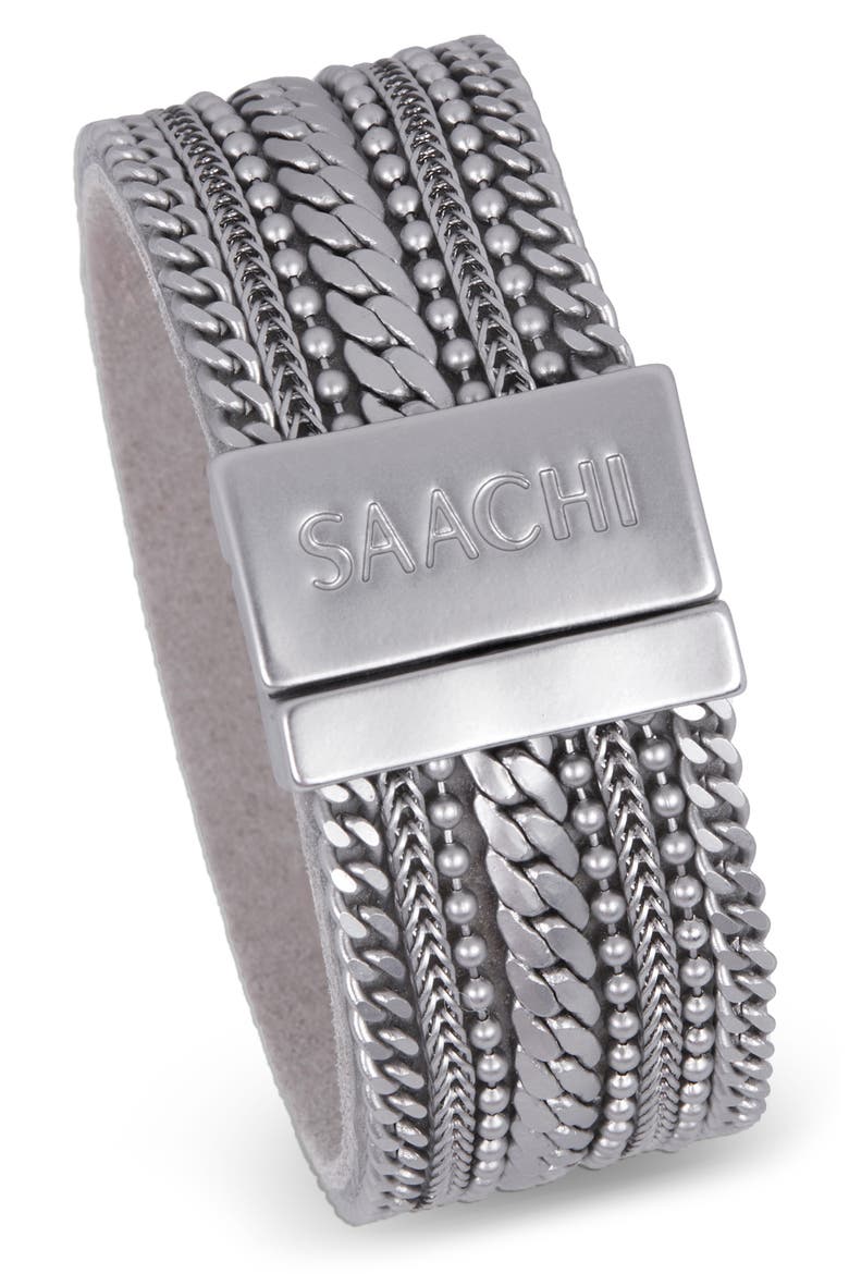 Leather Chain Bracelet, Alternate, color, SILVER