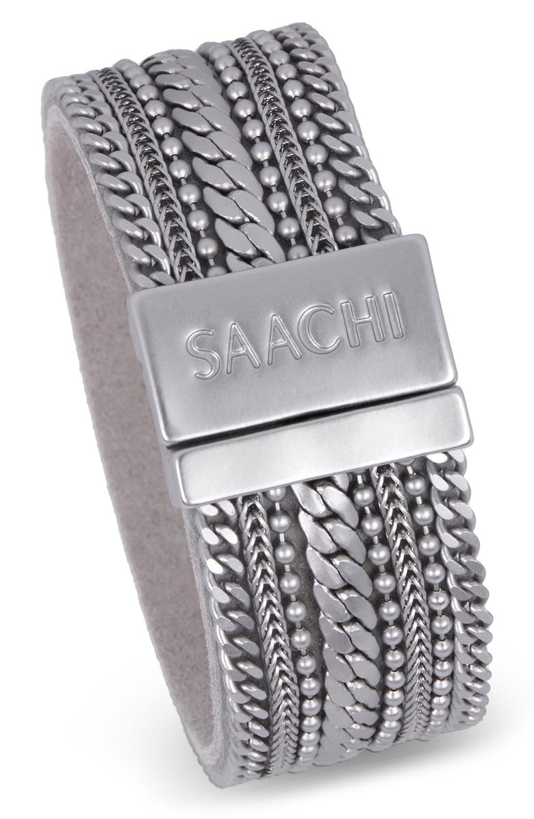 SAACHI Leather Chain Bracelet, Alternate, color, Silver