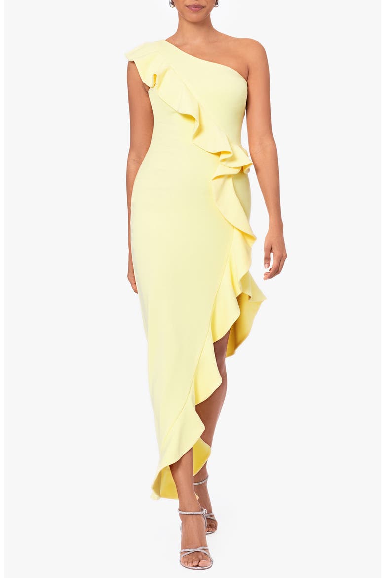 Ruffle One-Shoulder Cocktail Dress, Main, color, LEMON