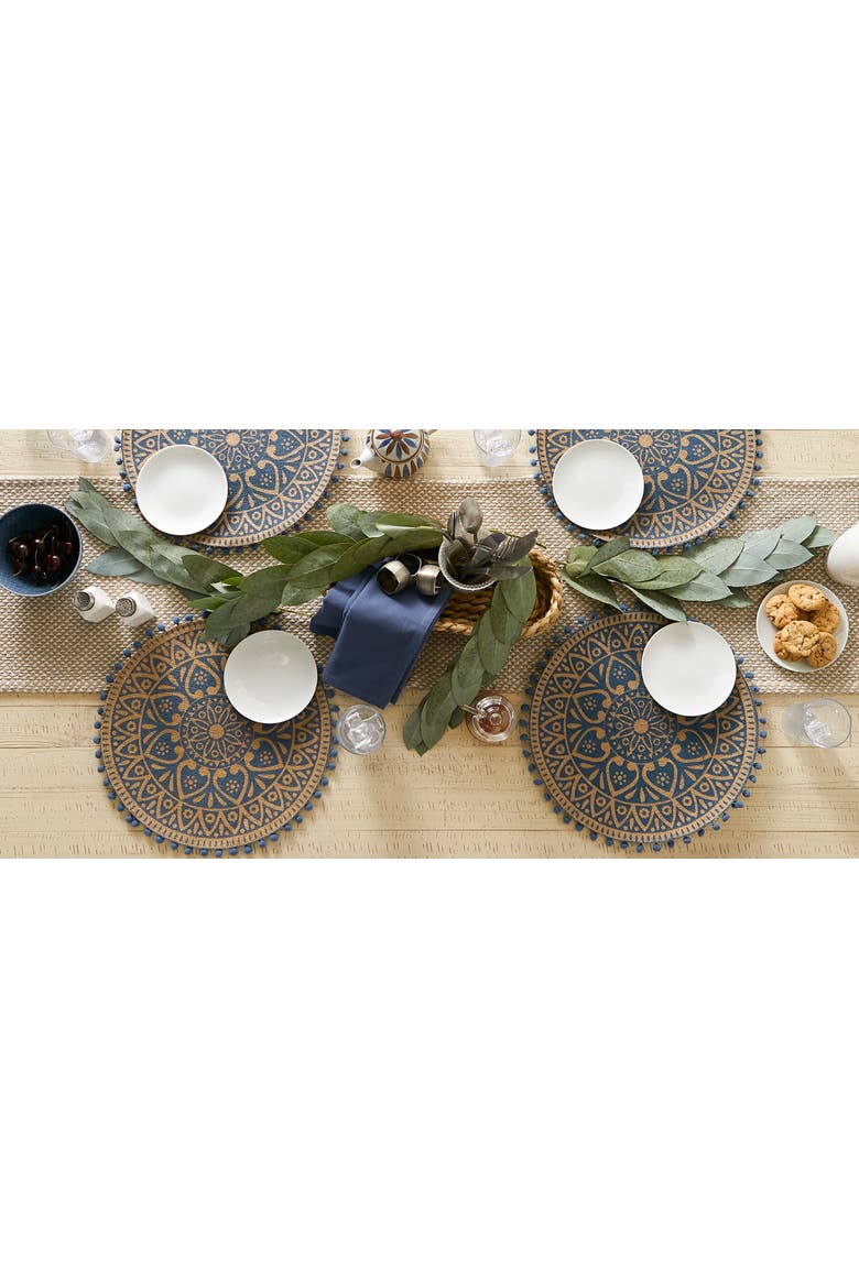 French Blue Block Print Round Jute Placemat Set/6, Alternate, color, French Blue