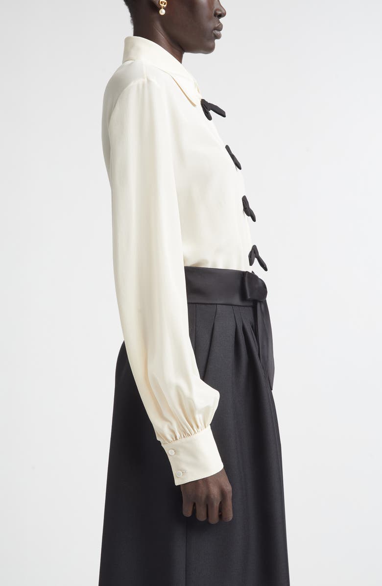 Valentino Bow Detail Silk Crêpe de Chine Button-Up Shirt, Alternate, color, Vanilla