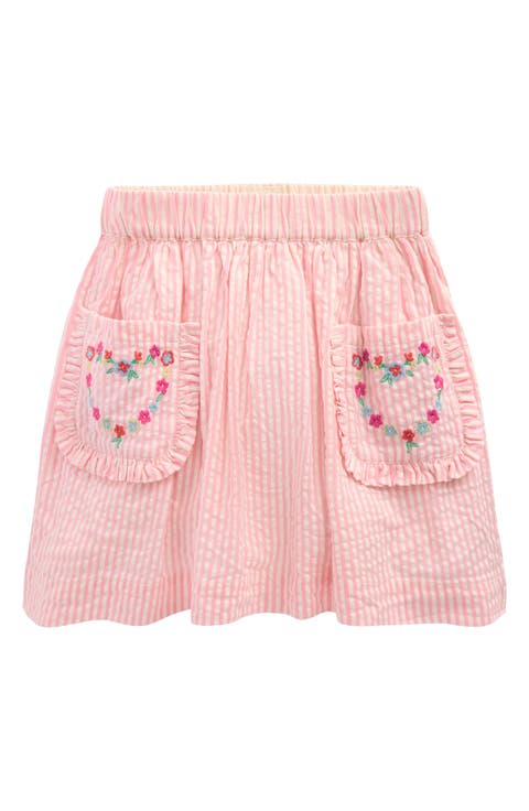 Kids' Stripe Floral Embroidered Cotton Seersucker Skirt (Toddler, Little Kid & Big Kid)