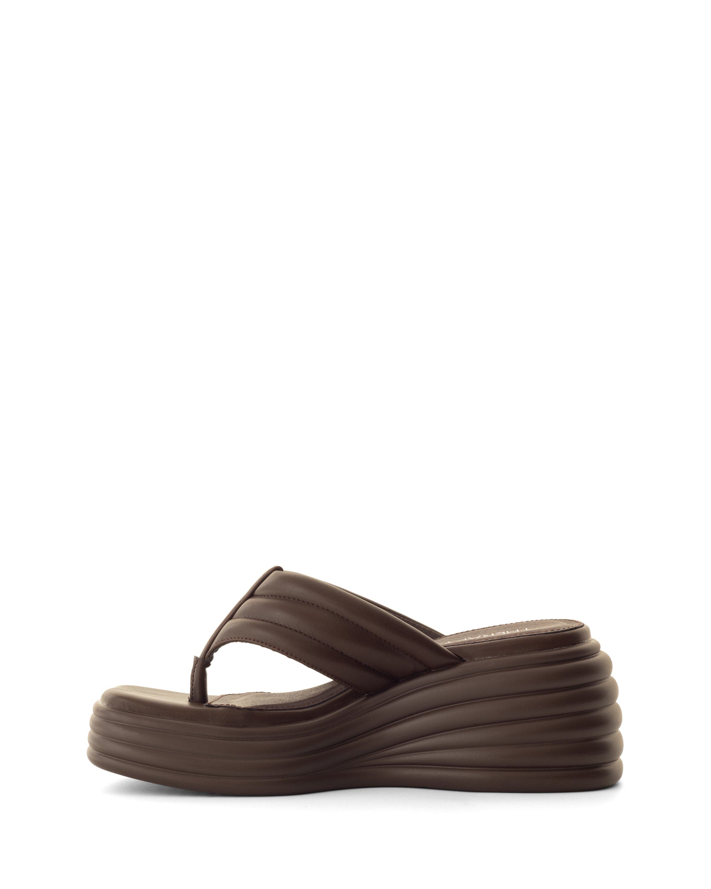 FLAMES Square Toe Wide Wedge Sandal, Alternate, color, Chocolate Smooth Pu