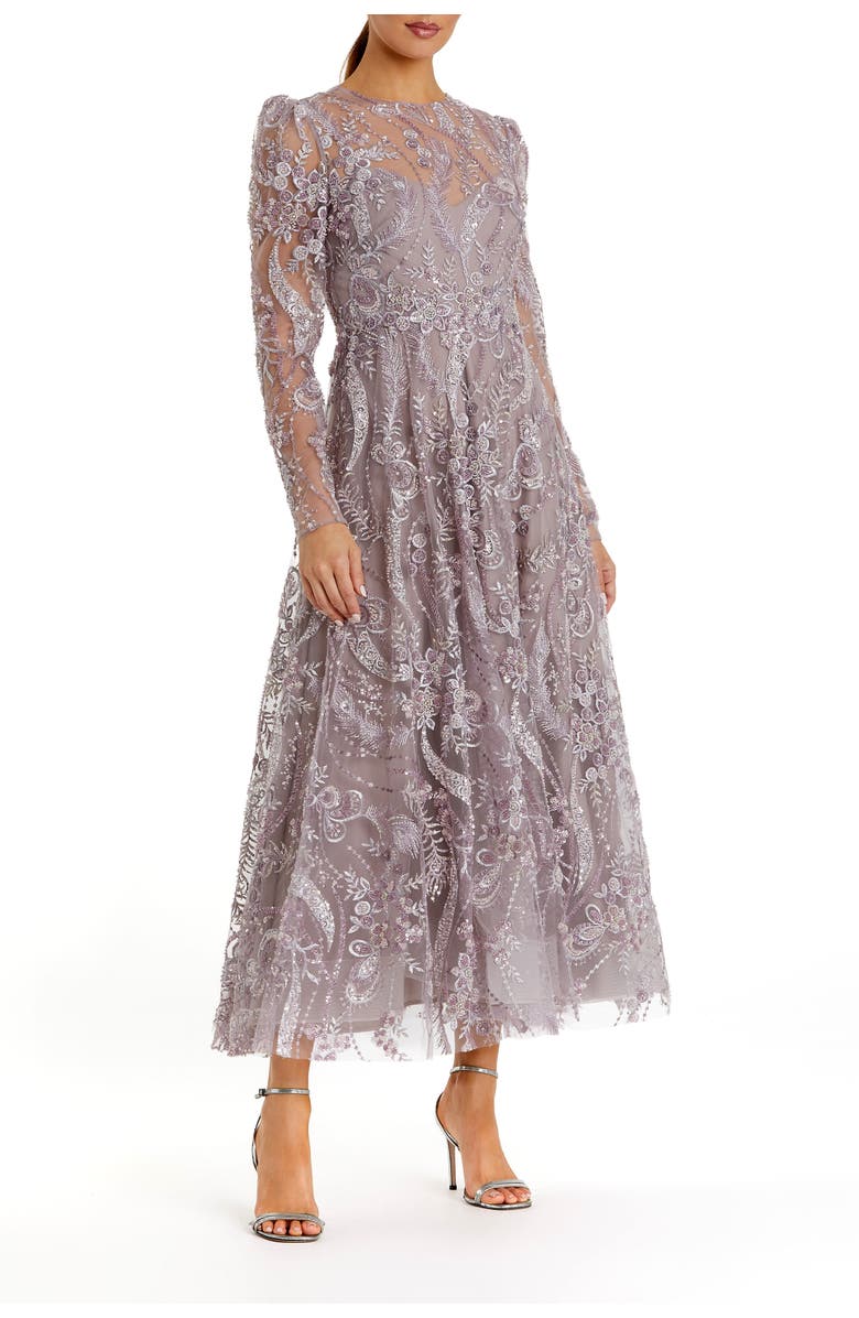 Mac Duggal Women's Floral Embroidered  High Neck Long Sleeve Dress, Main, color, Mauve