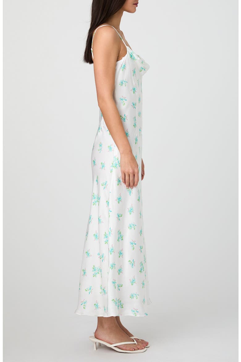 Anna Fleur Cowl Neck Satin Maxi Slipdress, Alternate, color, SUM WHT PAST TURQ MU