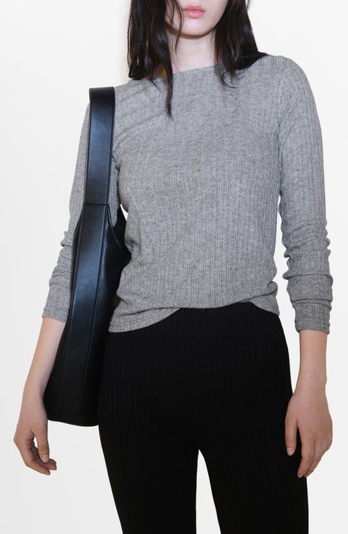 Shop Mango Pointelle Long Sleeve T-shirt In Medium Heather Grey