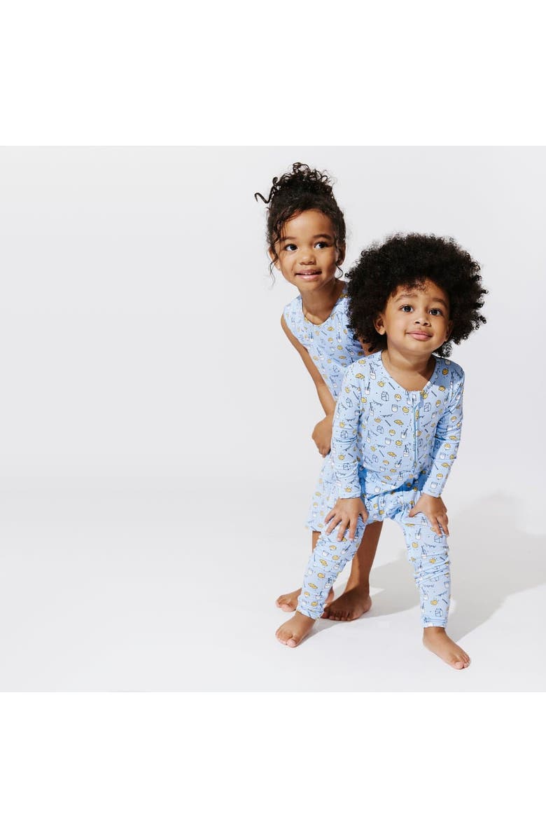 Bellabu Bear Baby Milk and Cookies Blue Convertible Footie, Alternate, color, Blue Milk & Cookies