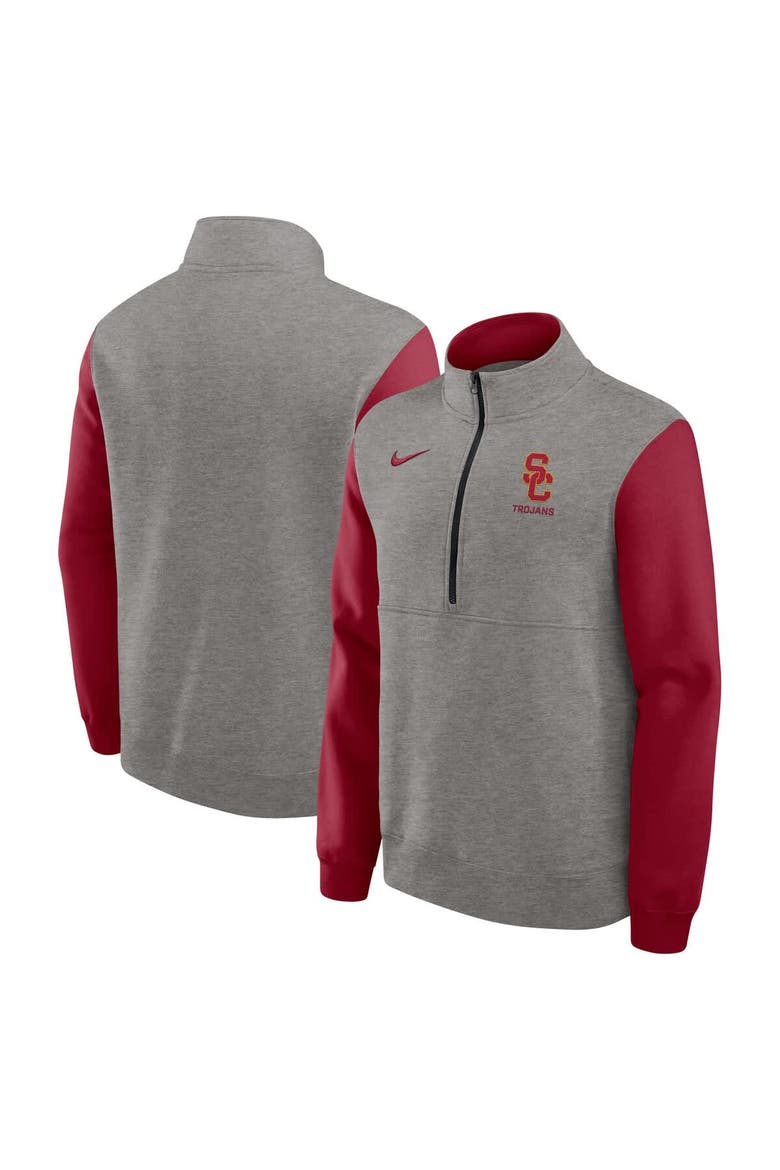 Men's Nike Heather Gray/Cardinal USC Trojans Club Fleece Half-Zip Pullover, Main, color, Heather Gray