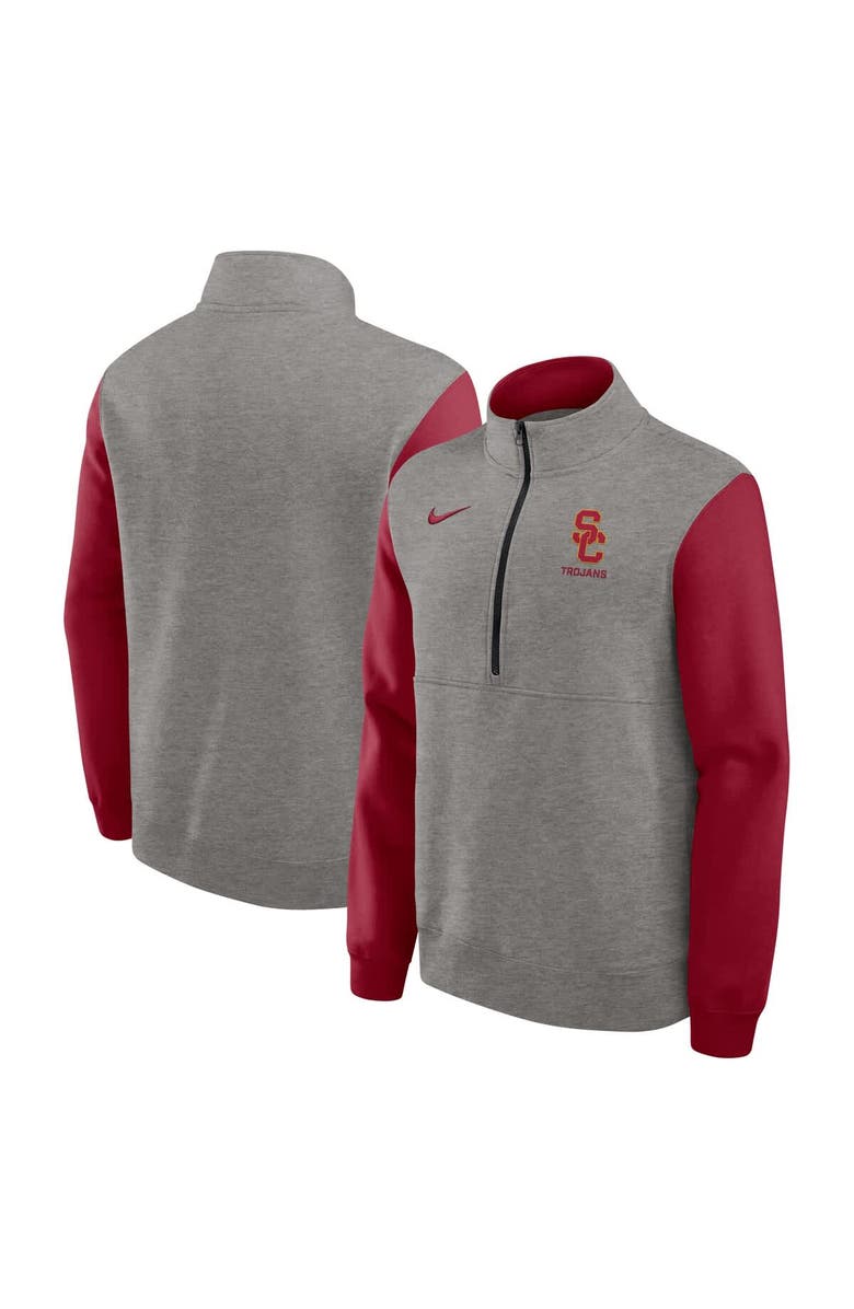 Nike Men's Nike Heather Gray/Cardinal USC Trojans Club Fleece Half-Zip Pullover, Main, color, Heather Gray