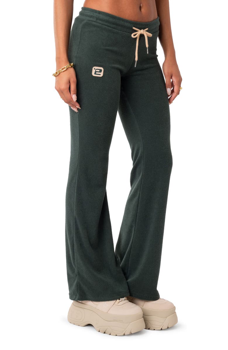 EDIKTED Terry Low Rise Flare Leg Pants, Alternate, color, Green