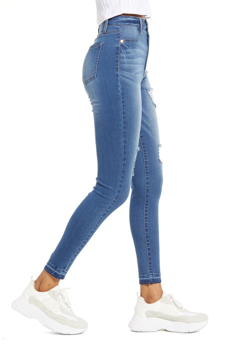 Ripped High Waist Skinny Jeans, Alternate, color, DARK WASH