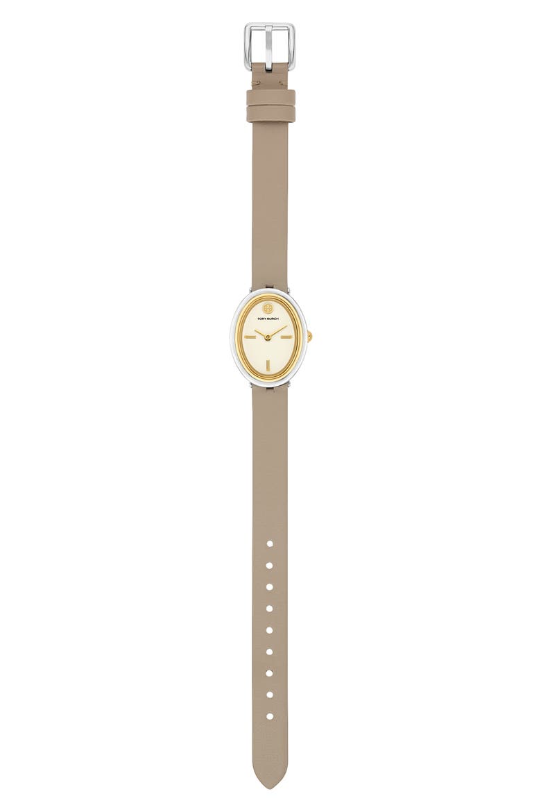 The Oval Leather Strap Watch, 22mm x 28mm, Alternate, color, GOLD