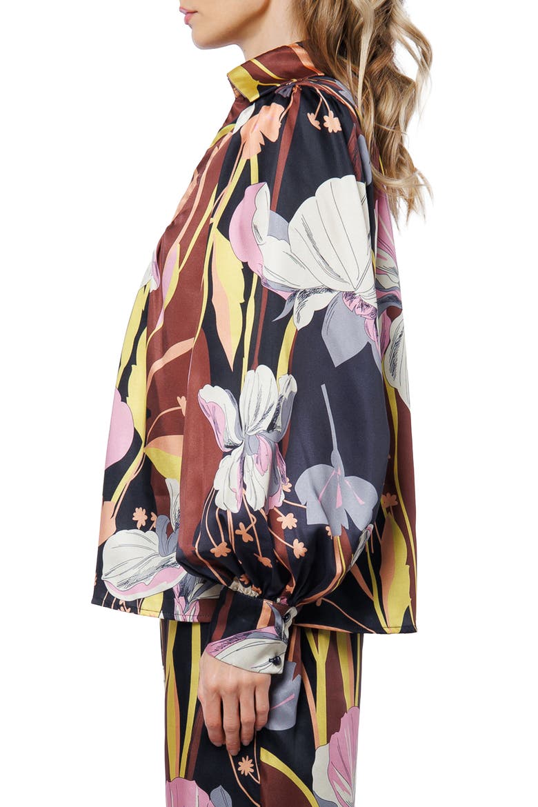 Loren Floral Satin Top, Alternate, color, BROWN