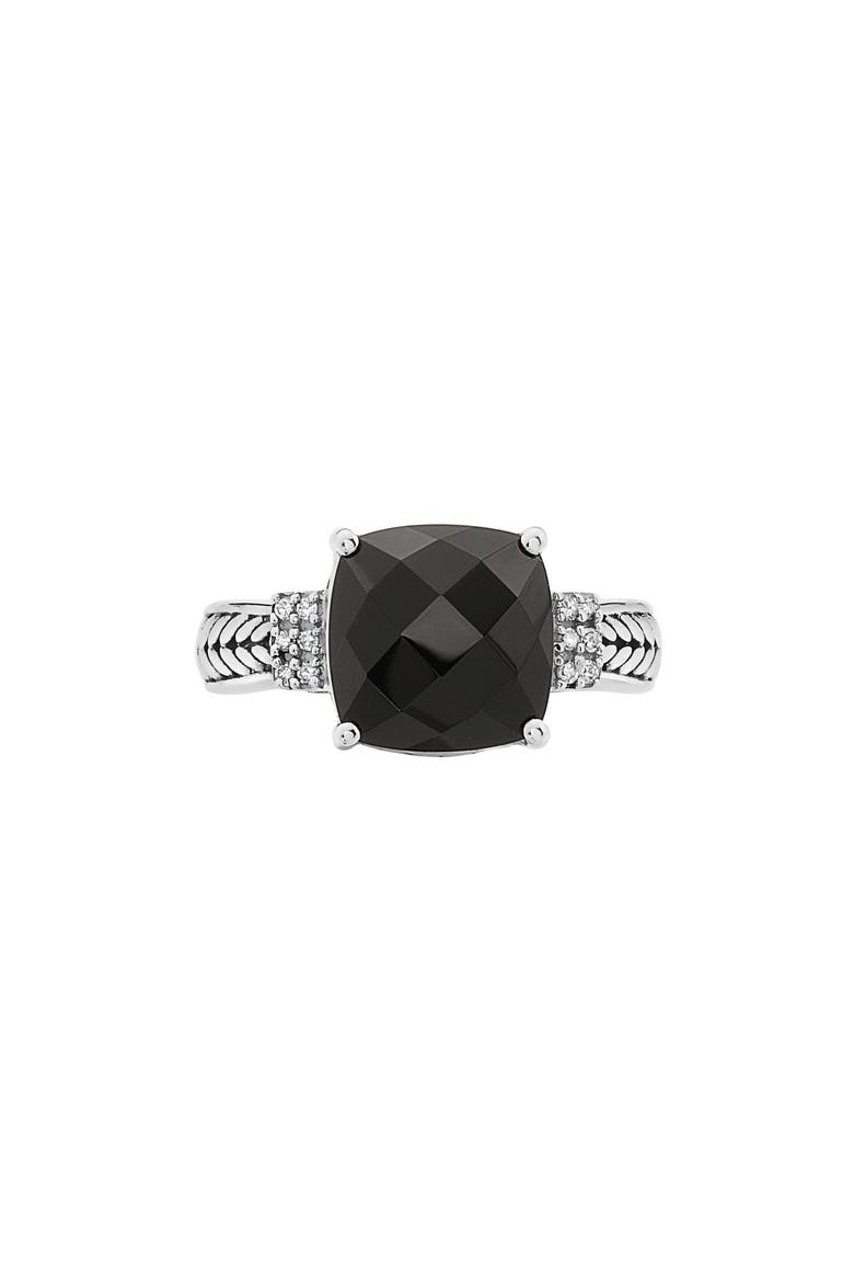 Sterling Silver Onyx & Diamond Accent Ring - 0.06 ctw, Main, color, BLACK