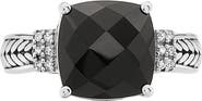 EFFY Sterling Silver Onyx & Diamond Accent Ring - 0.06 ctw