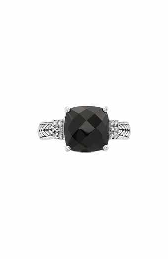 EFFY Sterling Silver Onyx & Diamond Accent Ring - 0.06 ctw