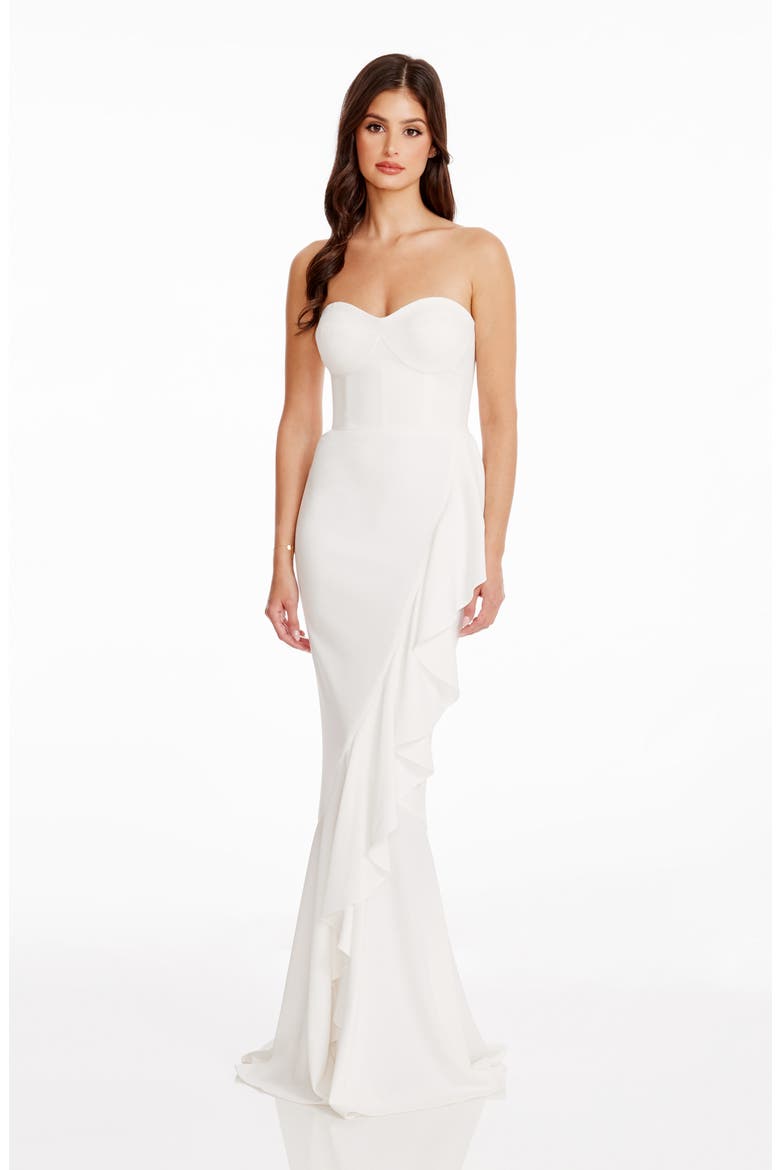 Paris Ruffle Strapless Mermaid Gown, Alternate, color, WHITE