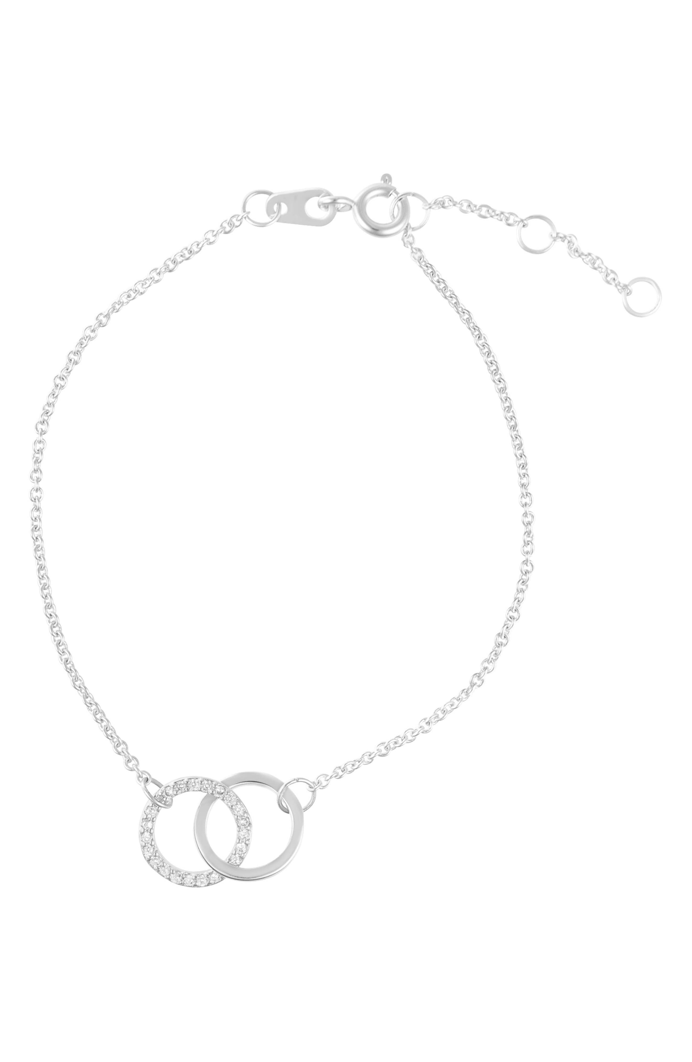 Adornia Silvertone Plate CZ Interlocking Circle Bracelet