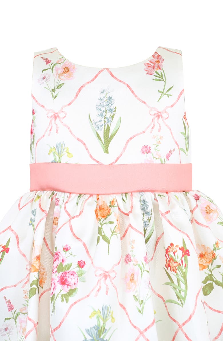 Zunie Kids' Lattice Floral Print Sleeveless Party Dress, Alternate, color, Ivory Multi