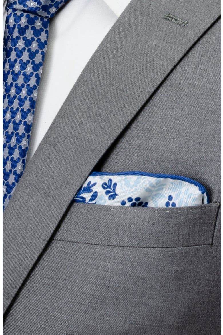 x Disney Mickey Floral Silk Pocket Square, Alternate, color, WHITE