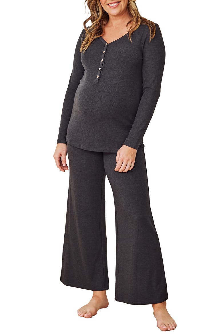 Isabelle Nursing/Maternity Pajamas & Baby Gown Set, Alternate, color, CHARCOAL