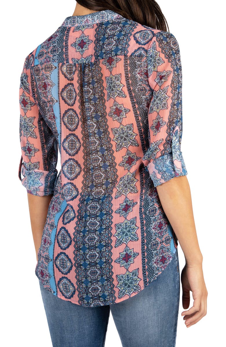 KUT from the Kloth Jasmine Chiffon Button-Up Shirt, Alternate, color, Temara Stripe Coral