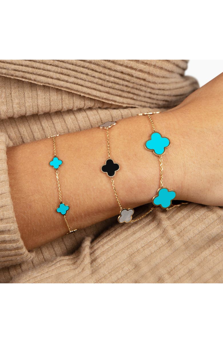 The Lovery Fine Jewelry Large Turquoise Clover Bracelet, Alternate, color, Turquoise