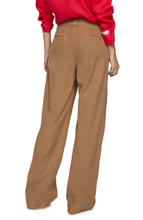 Mango Belted Canvas Wide Leg Pants In Brown