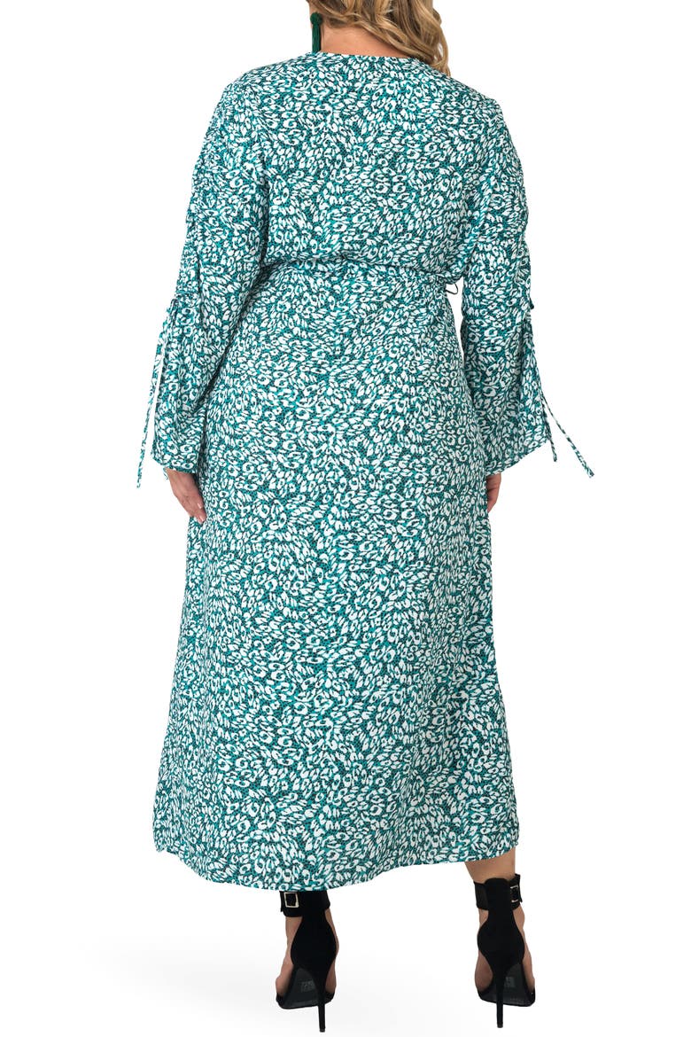 Ruched Long Sleeve Wrap Maxi Dress, Alternate, color, GREEN LEOPARD