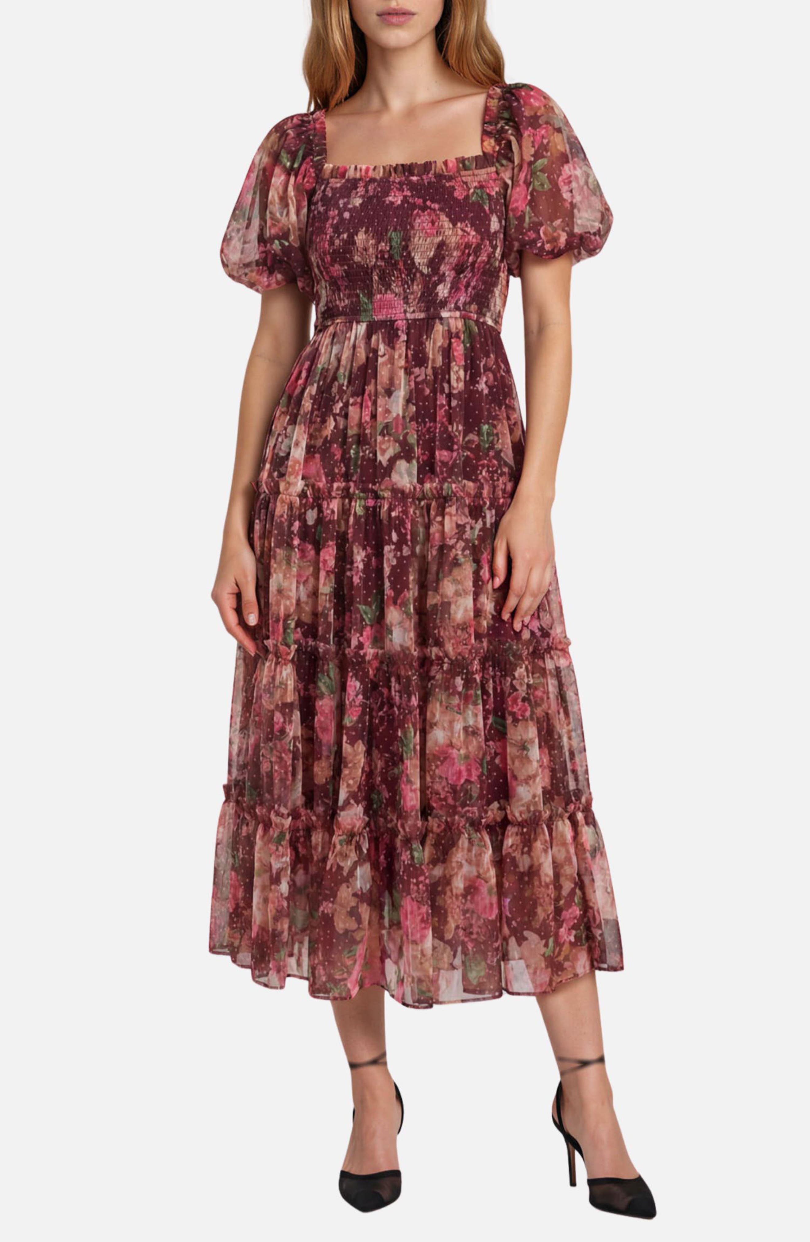 Smocked Floral Midi Dress