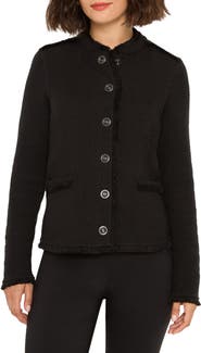 NIC+ZOE Military Fringe Mixed Knit Jacket