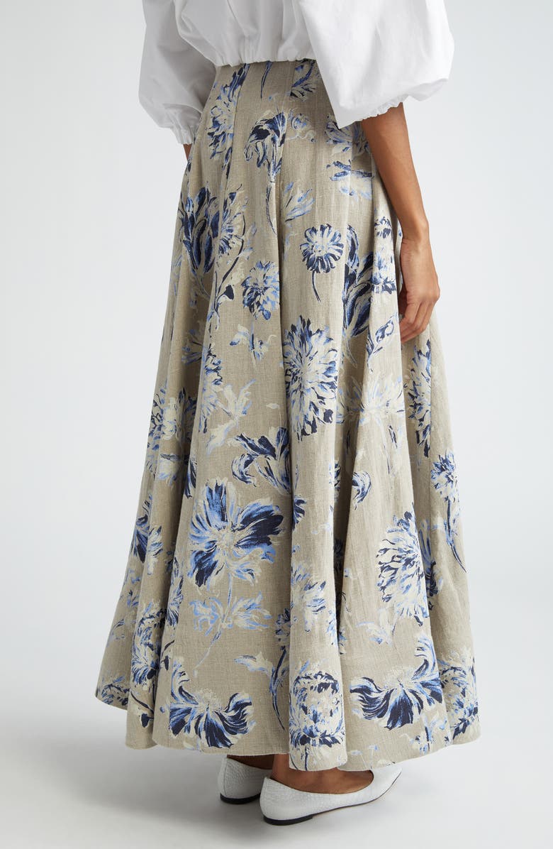 Lela Rose Floral High Waist Linen Skirt, Alternate, color, 