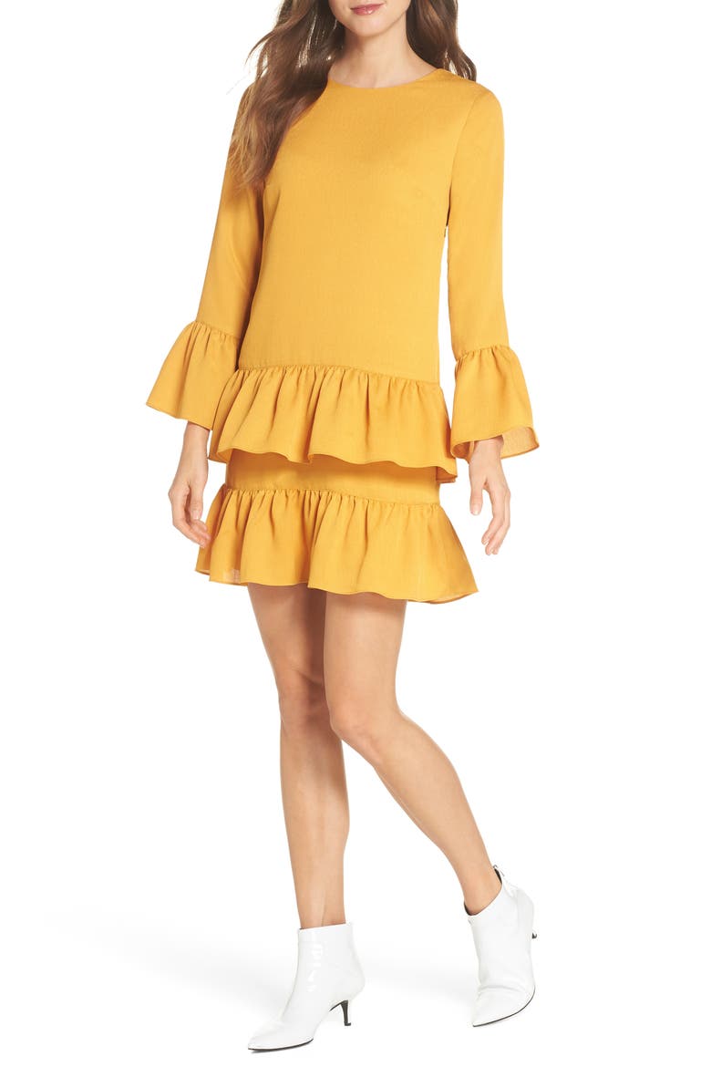 Flounce Hem Shift Dress, Main, color, YELLOW GOLD
