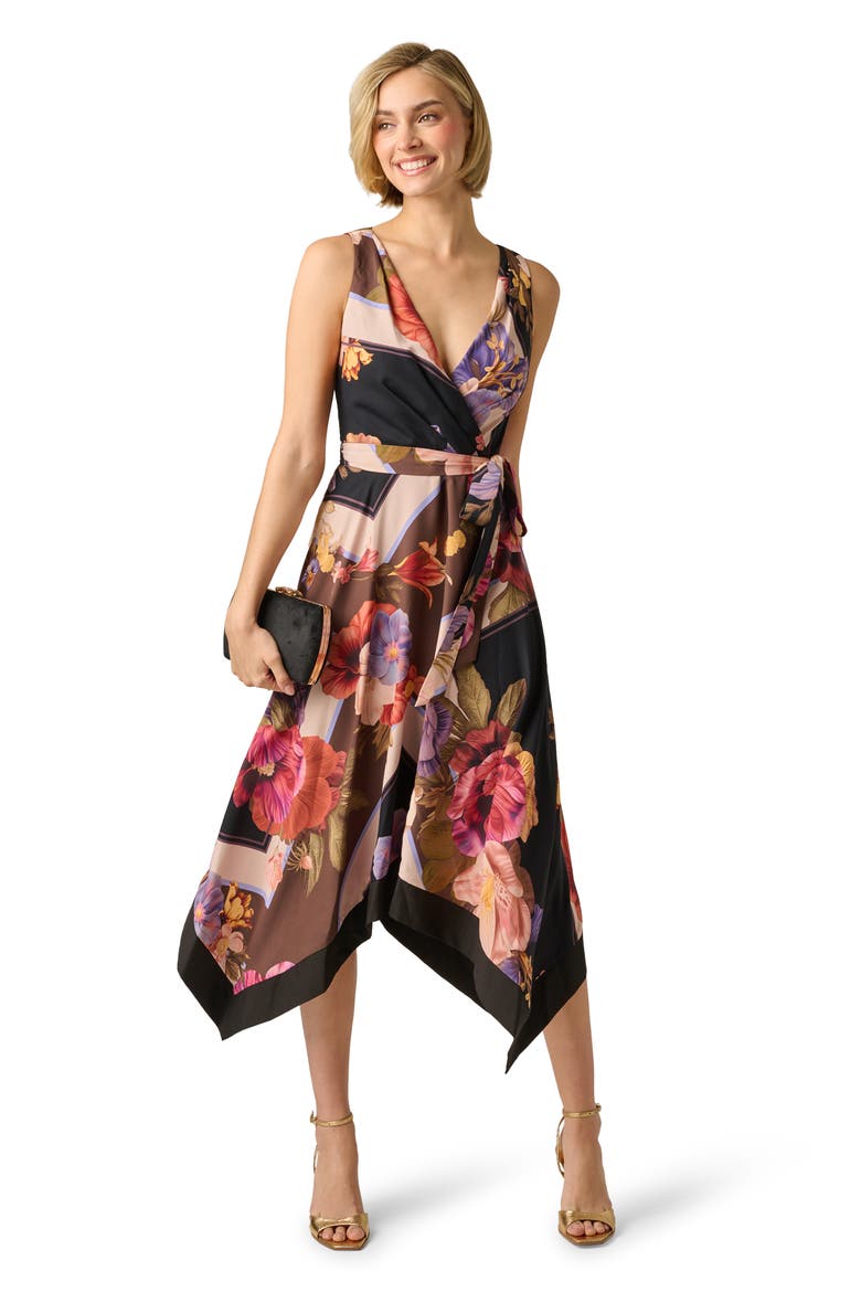 Print Handkerchief Midi Dress, Alternate, color, BLACK MULTI