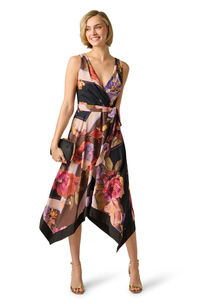 Adrianna Papell Print Handkerchief Midi Dress, Alternate, color, Black Multi
