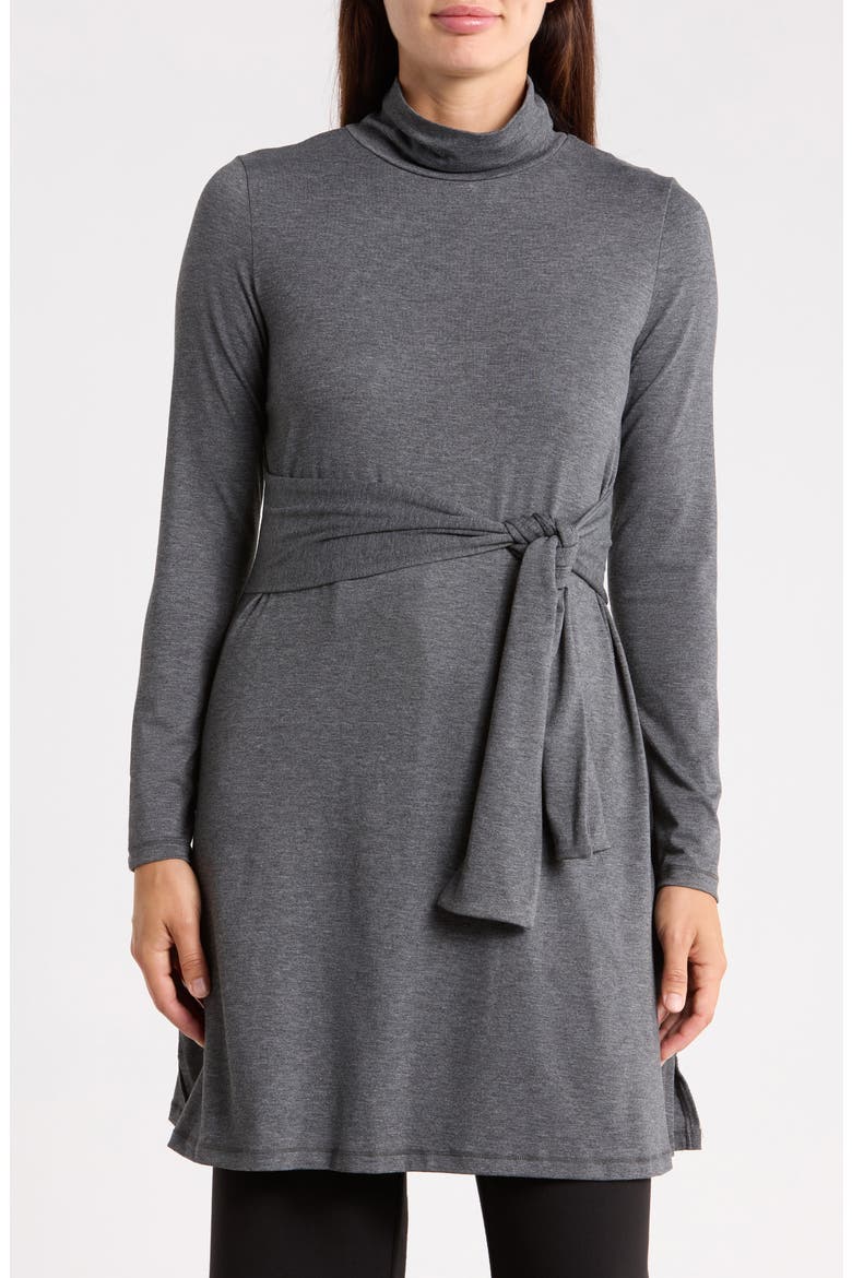 Turtleneck Tie Waist Tunic, Main, color, GREY