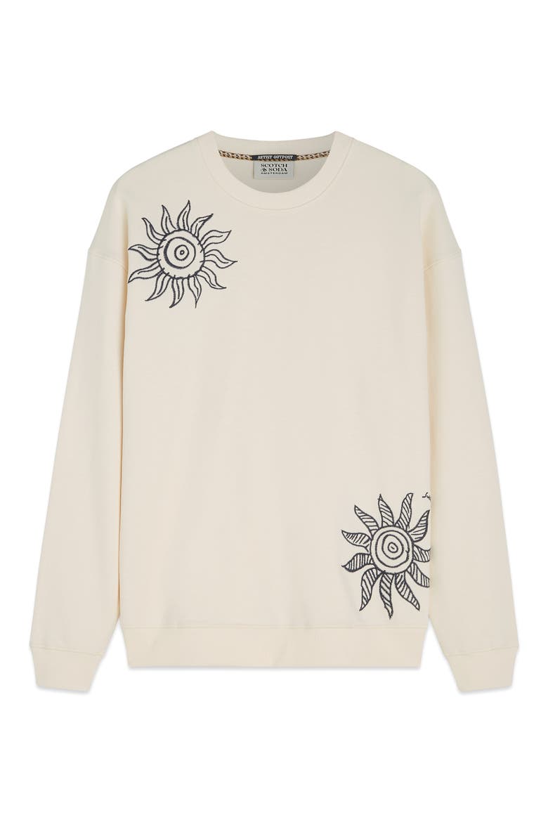 Oversize Embroidered Cotton Crewneck Sweatshirt, Alternate, color, EGGNOG