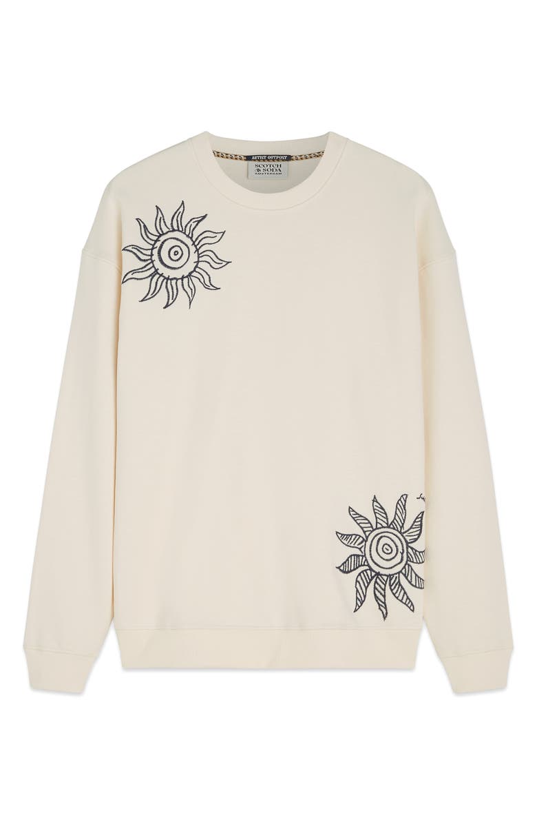 Scotch & Soda Oversize Embroidered Cotton Crewneck Sweatshirt, Alternate, color, Eggnog