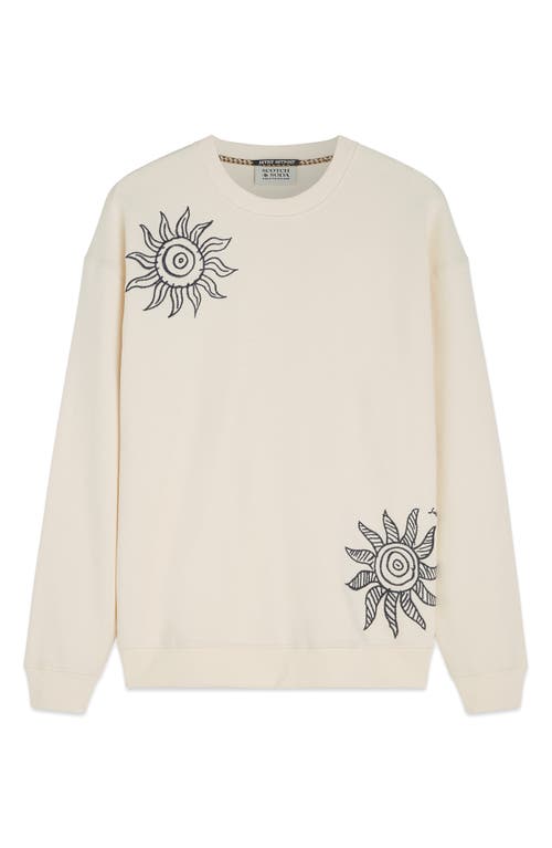 Scotch & Soda Oversize Embroidered Cotton Crewneck Sweatshirt In Yellow
