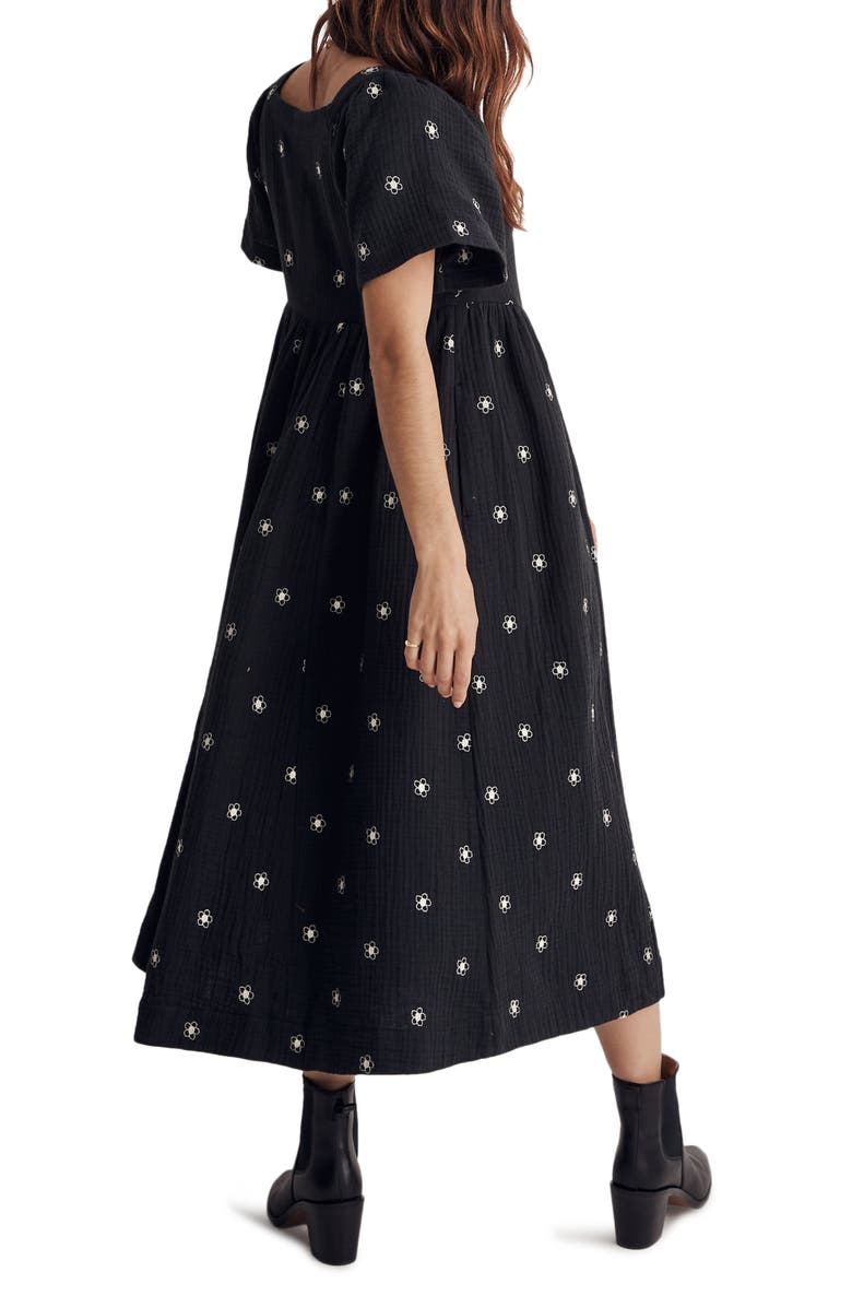 Madewell Daisy Embroidered Lightspun Square Neck Midi Dress, Alternate, color, 