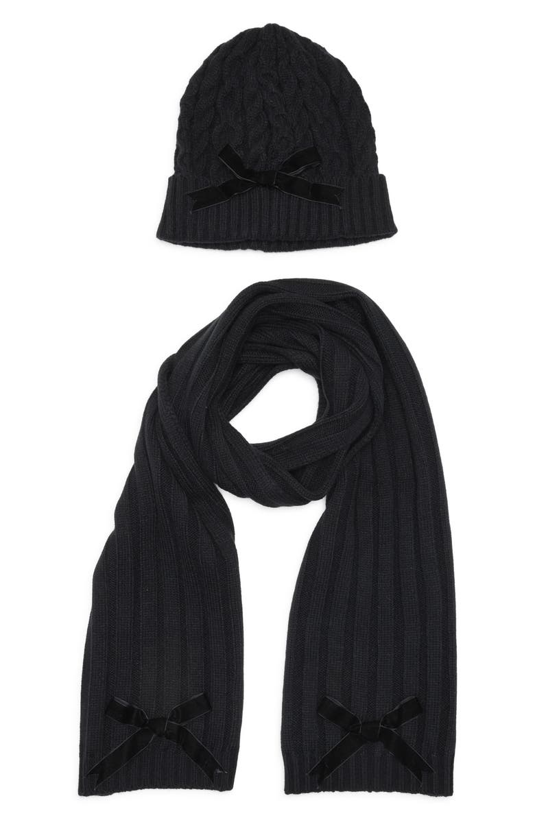 Kate Spade New York bow beanie & scarf gift box set, Main, color, Black